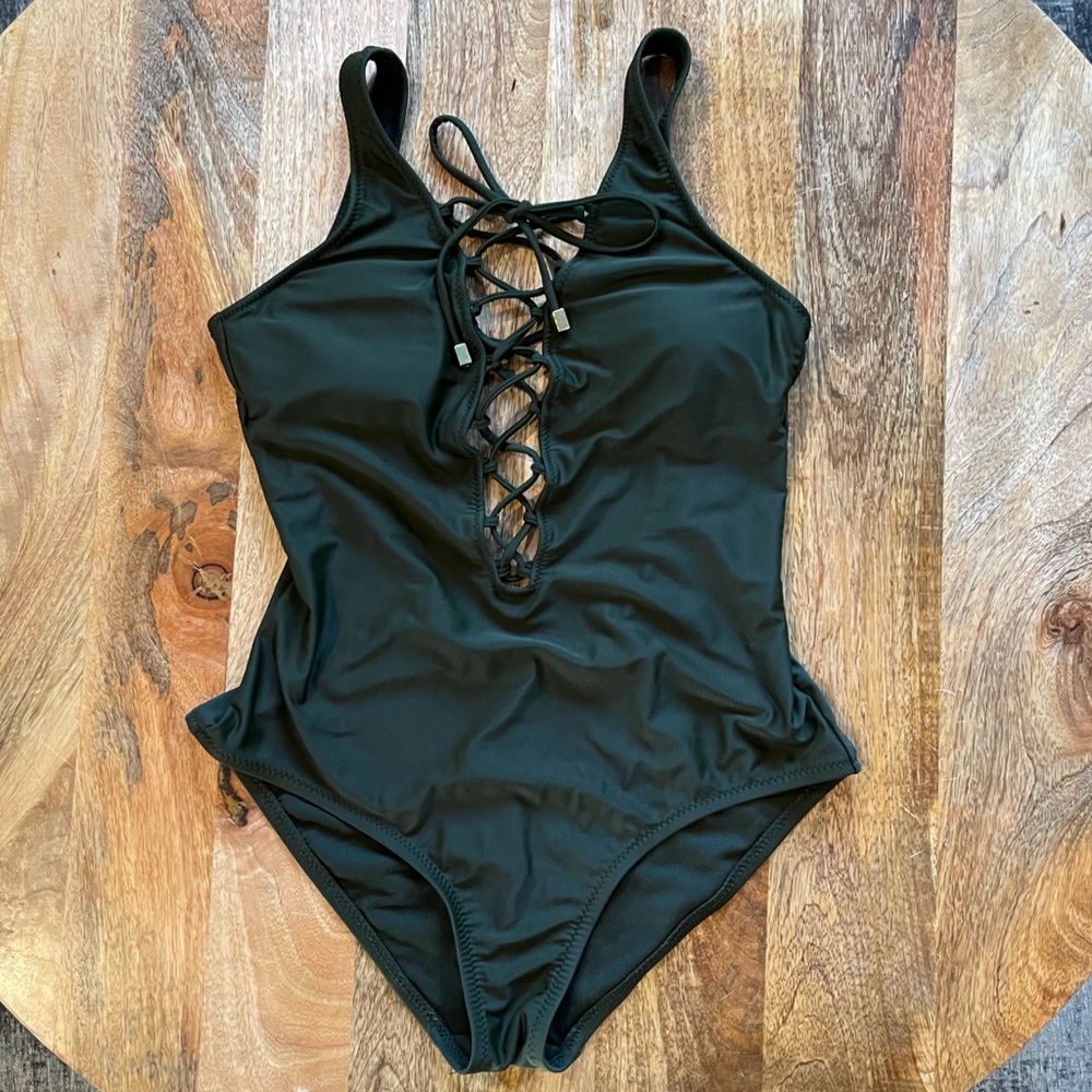 Mossimo Olive Lace-Up Swimsuit, Medium